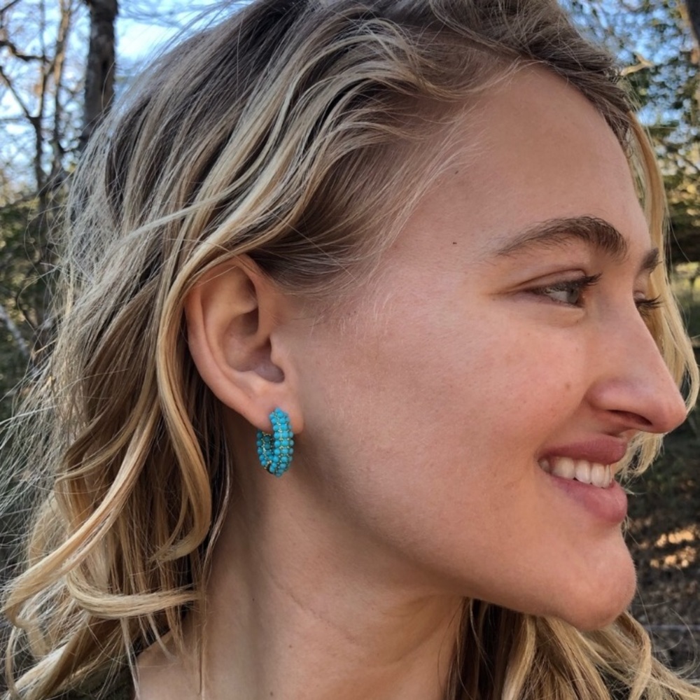 🌿Turquoise Pavè Huggie Hoops - Picture 7 of 7